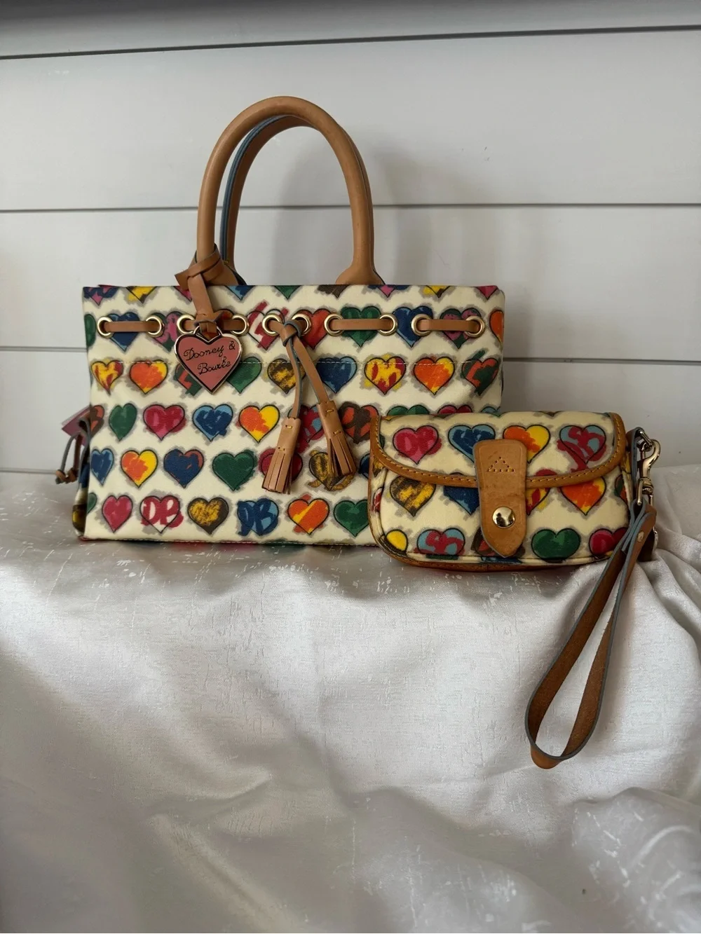 Dooney & Bourke Multicolor Scribble Heart Satchel